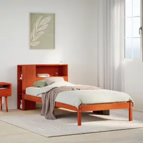   Barna tömör fenyőfa könyvespolcos ágy matrac nélkül 100 x 200cm
