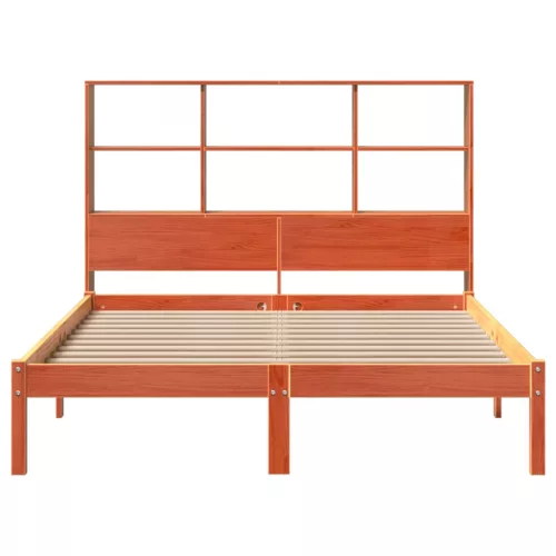 Barna tömör fenyőfa könyvespolcos ágy matrac nélkül 135 x 190cm