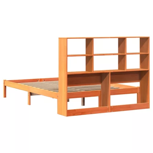 Barna tömör fenyőfa könyvespolcos ágy matrac nélkül 135 x 190cm