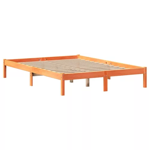 Barna tömör fenyőfa könyvespolcos ágy matrac nélkül 140 x 190cm