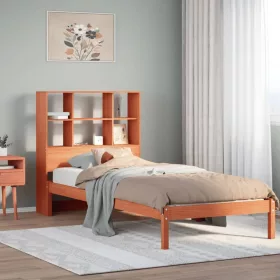   Barna tömör fenyőfa könyvespolcos ágy matrac nélkül 100 x 200cm