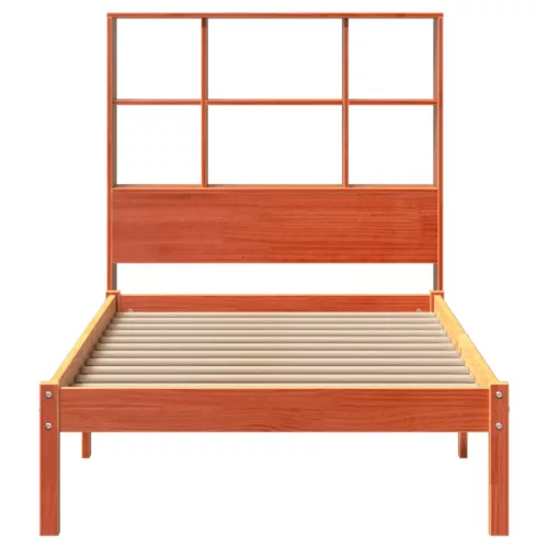 Barna tömör fenyőfa könyvespolcos ágy matrac nélkül 100 x 200cm