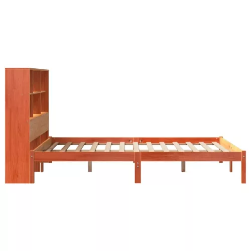 Barna tömör fenyőfa könyvespolcos ágy matrac nélkül 120 x 200cm