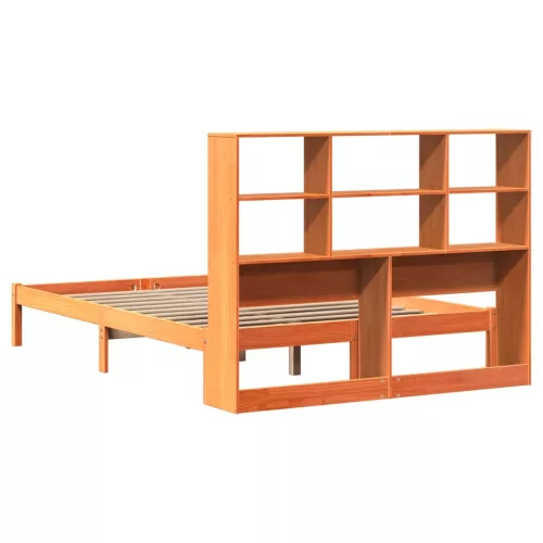 Barna tömör fenyőfa könyvespolcos ágy matrac nélkül 120 x 200cm