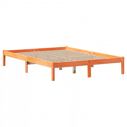 Barna tömör fenyőfa könyvespolcos ágy matrac nélkül 140 x 200cm