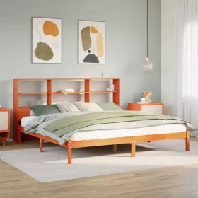   Barna tömör fenyőfa könyvespolcos ágy matrac nélkül 200 x 200cm