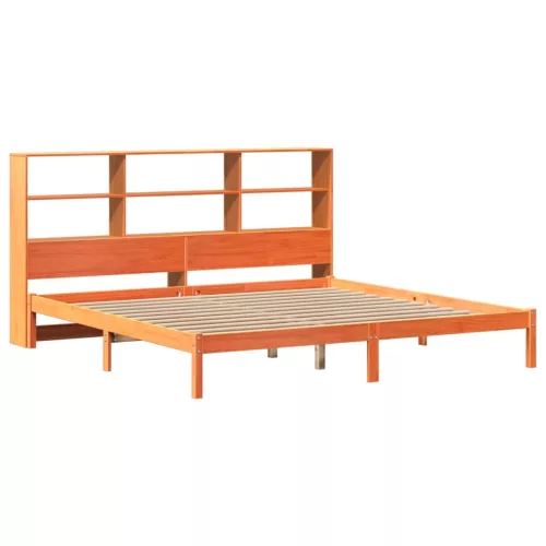 Barna tömör fenyőfa könyvespolcos ágy matrac nélkül 200 x 200cm