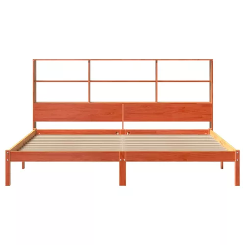 Barna tömör fenyőfa könyvespolcos ágy matrac nélkül 200 x 200cm