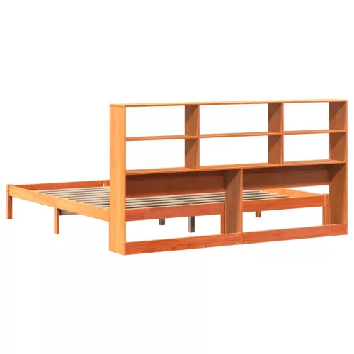 Barna tömör fenyőfa könyvespolcos ágy matrac nélkül 200 x 200cm