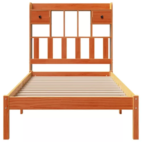 Barna tömör fenyőfa könyvespolcos ágy matrac nélkül 75 x 190 cm