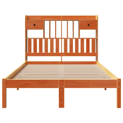 Barna tömör fenyőfa könyvespolcos ágy matrac nélkül 135 x 190cm