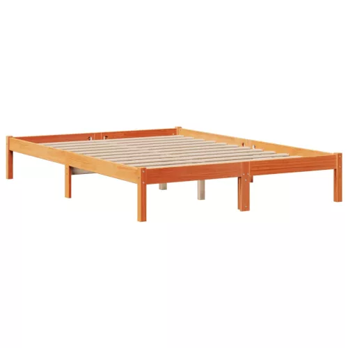 Barna tömör fenyőfa könyvespolcos ágy matrac nélkül 140 x 190cm