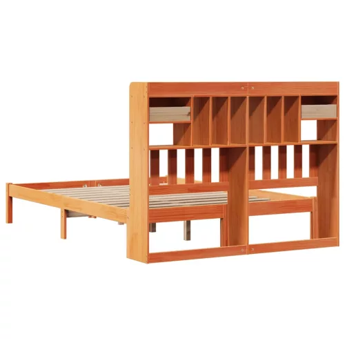Barna tömör fenyőfa könyvespolcos ágy matrac nélkül 140 x 190cm