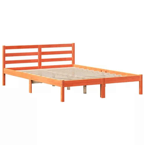 Barna tömör fenyőfa könyvespolcos ágy matrac nélkül 150 x 200cm