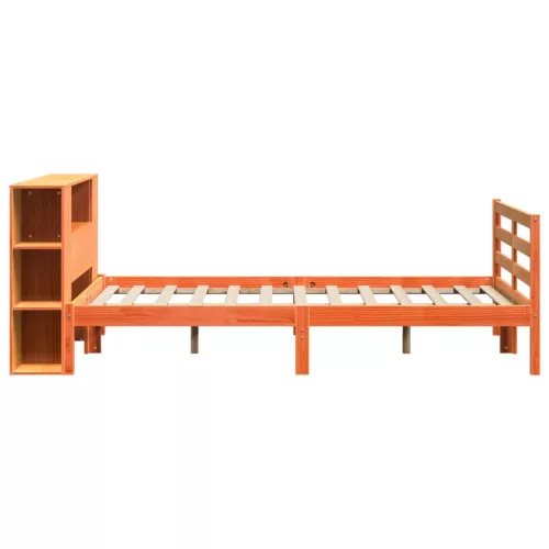 Barna tömör fenyőfa könyvespolcos ágy matrac nélkül 150 x 200cm