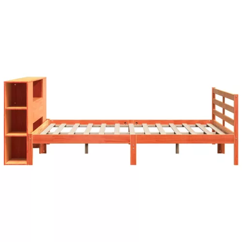 Barna tömör fenyőfa könyvespolcos ágy matrac nélkül 200 x 200cm