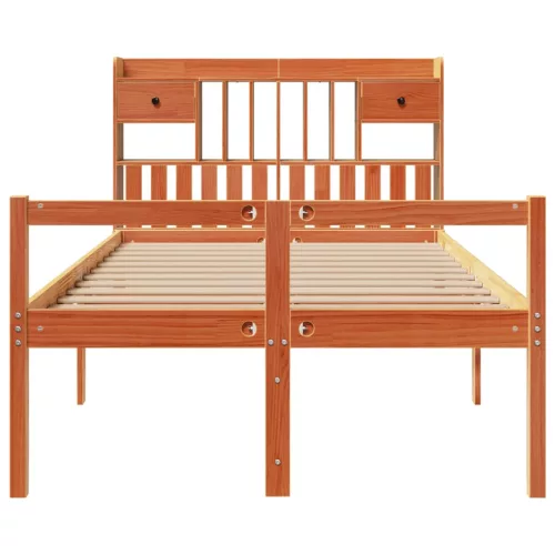 Barna tömör fenyőfa könyvespolcos ágy matrac nélkül 135 x 190cm