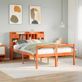   Barna tömör fenyőfa könyvespolcos ágy matrac nélkül 160 x 200cm