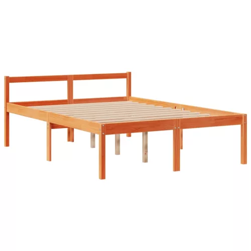 Barna tömör fenyőfa könyvespolcos ágy matrac nélkül 160 x 200cm