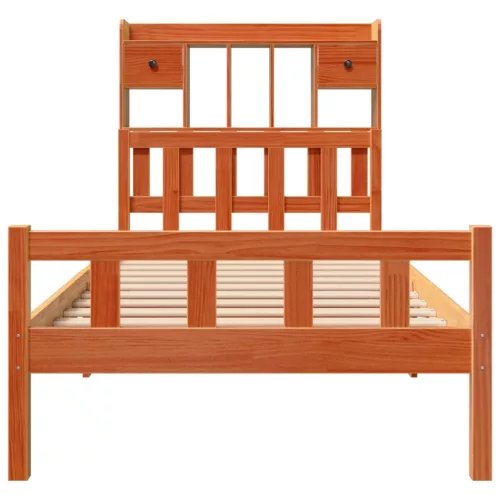 Barna tömör fenyőfa könyvespolcos ágy matrac nélkül 75 x 190 cm