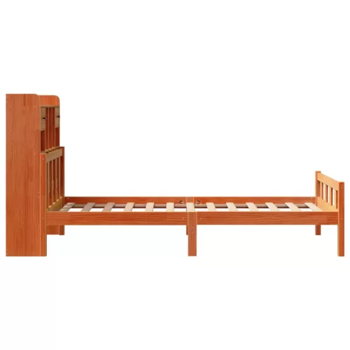 Barna tömör fenyőfa könyvespolcos ágy matrac nélkül 75 x 190 cm