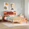Barna tömör fenyőfa könyvespolcos ágy matrac nélkül 150 x 200cm
