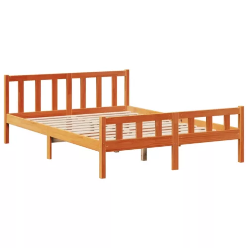 Barna tömör fenyőfa könyvespolcos ágy matrac nélkül 150 x 200cm