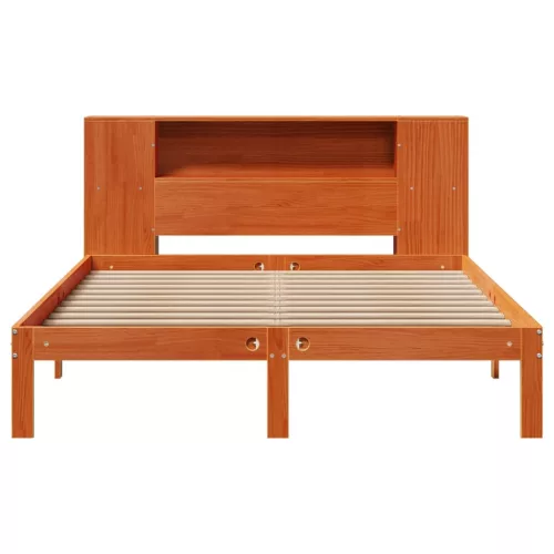 Barna tömör fenyőfa könyvespolcos ágy matrac nélkül 135 x 190cm