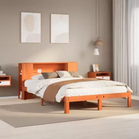   Barna tömör fenyőfa könyvespolcos ágy matrac nélkül 140 x 190cm