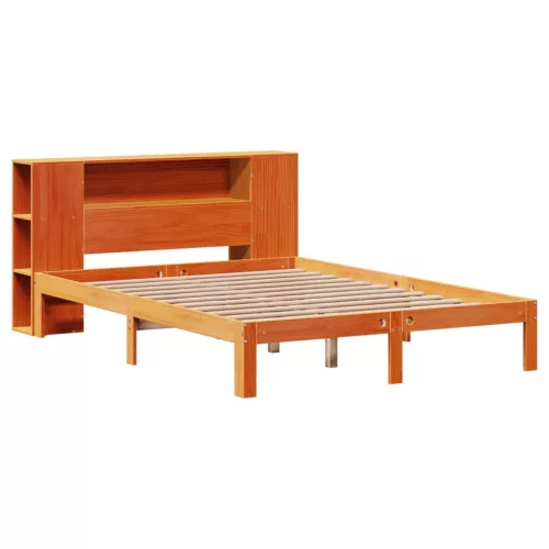 Barna tömör fenyőfa könyvespolcos ágy matrac nélkül 140 x 200cm