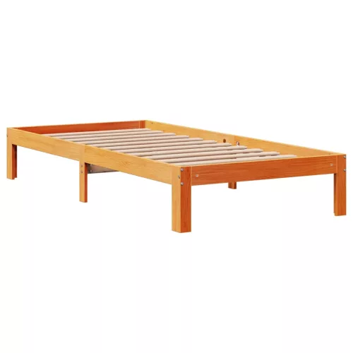 Barna tömör fenyőfa könyvespolcos ágy matrac nélkül 100 x 200cm