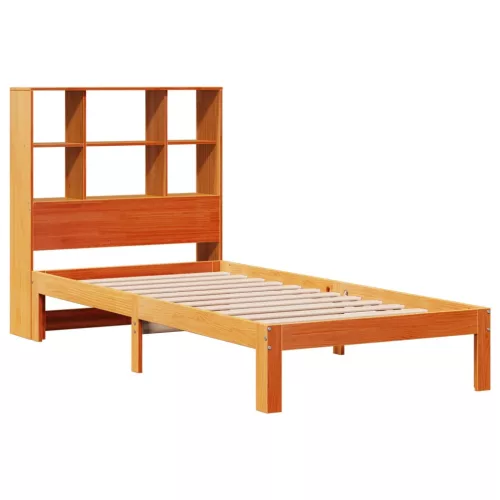 Barna tömör fenyőfa könyvespolcos ágy matrac nélkül 75 x 190 cm