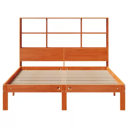Barna tömör fenyőfa könyvespolcos ágy matrac nélkül 140 x 190cm