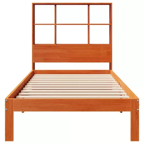 Barna tömör fenyőfa könyvespolcos ágy matrac nélkül 100 x 200cm