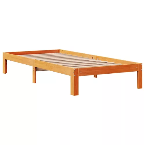 Barna tömör fenyőfa könyvespolcos ágy matrac nélkül 100 x 200cm