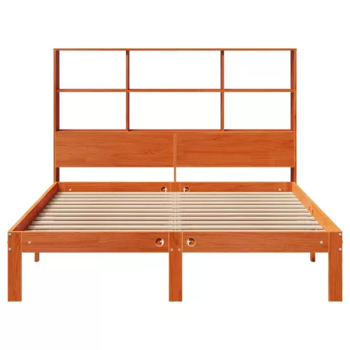 Barna tömör fenyőfa könyvespolcos ágy matrac nélkül 140 x 200cm