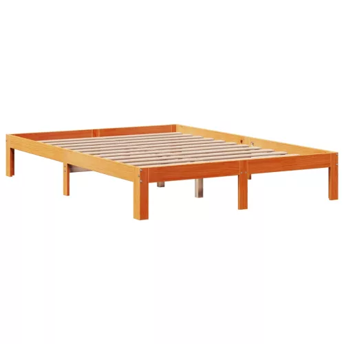 Barna tömör fenyőfa könyvespolcos ágy matrac nélkül 140 x 200cm