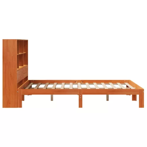Barna tömör fenyőfa könyvespolcos ágy matrac nélkül 140 x 200cm