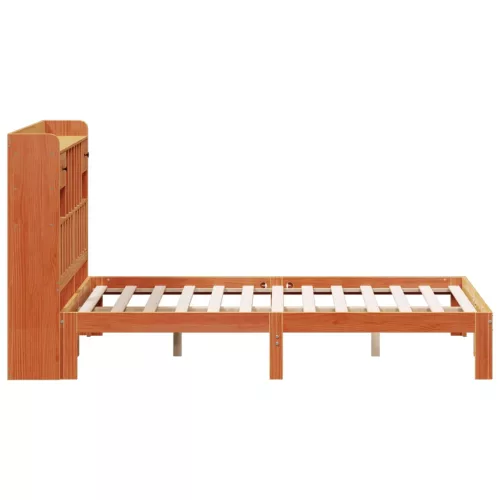 Barna tömör fenyőfa könyvespolcos ágy matrac nélkül 135 x 190cm