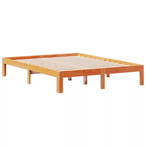 Barna tömör fenyőfa könyvespolcos ágy matrac nélkül 135 x 190cm
