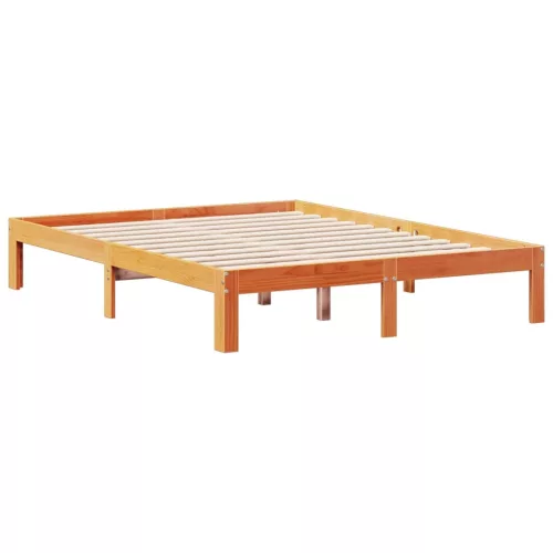 Barna tömör fenyőfa könyvespolcos ágy matrac nélkül 140 x 190cm