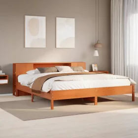   Barna tömör fenyőfa könyvespolcos ágy matrac nélkül 200 x 200cm