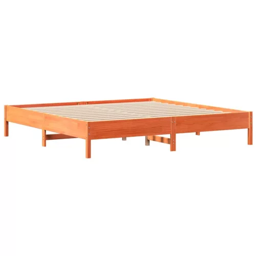 Barna tömör fenyőfa könyvespolcos ágy matrac nélkül 200 x 200cm