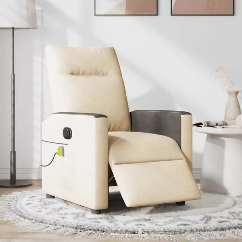 Krémszínű szövet dönthető elektromos masszázsfotel