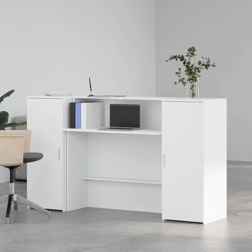 Fehér, rétegelt fa recepciós asztal 180 x 50 x 103,5 cm