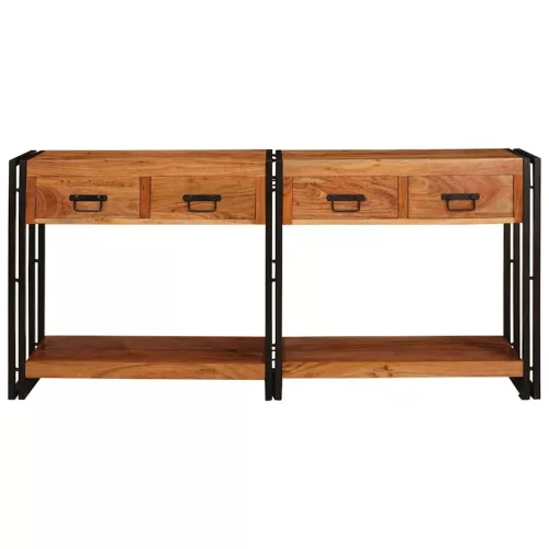 Konzolasztalok 2 pcs Barna 160 x 33 x 75 cm Tömör Akáciafa