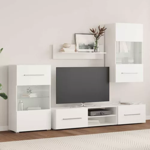 5 darabos TV szekrény LED világítással Matt fehér színű, műfa