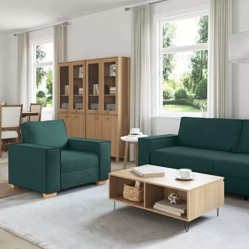 Kanapé Szett párnával 3 pcs Sötétzöld 220 x 78 x 84 cm szövet