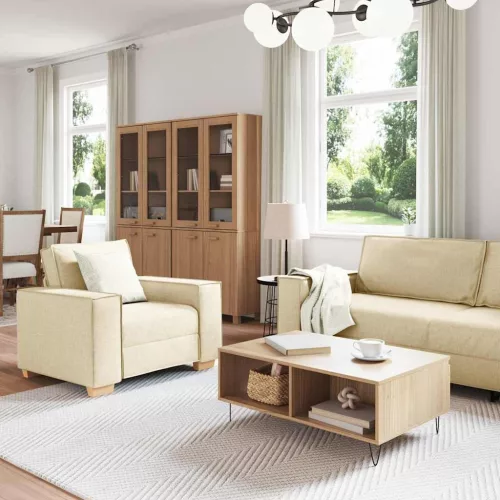 Kanapé Szett párnával 3 pcs Krém 220 x 78 x 84 cm szövet