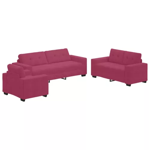 Kanapé Szett párnával 3 pcs Bordó 221 x 78 x 80 cm Bársony